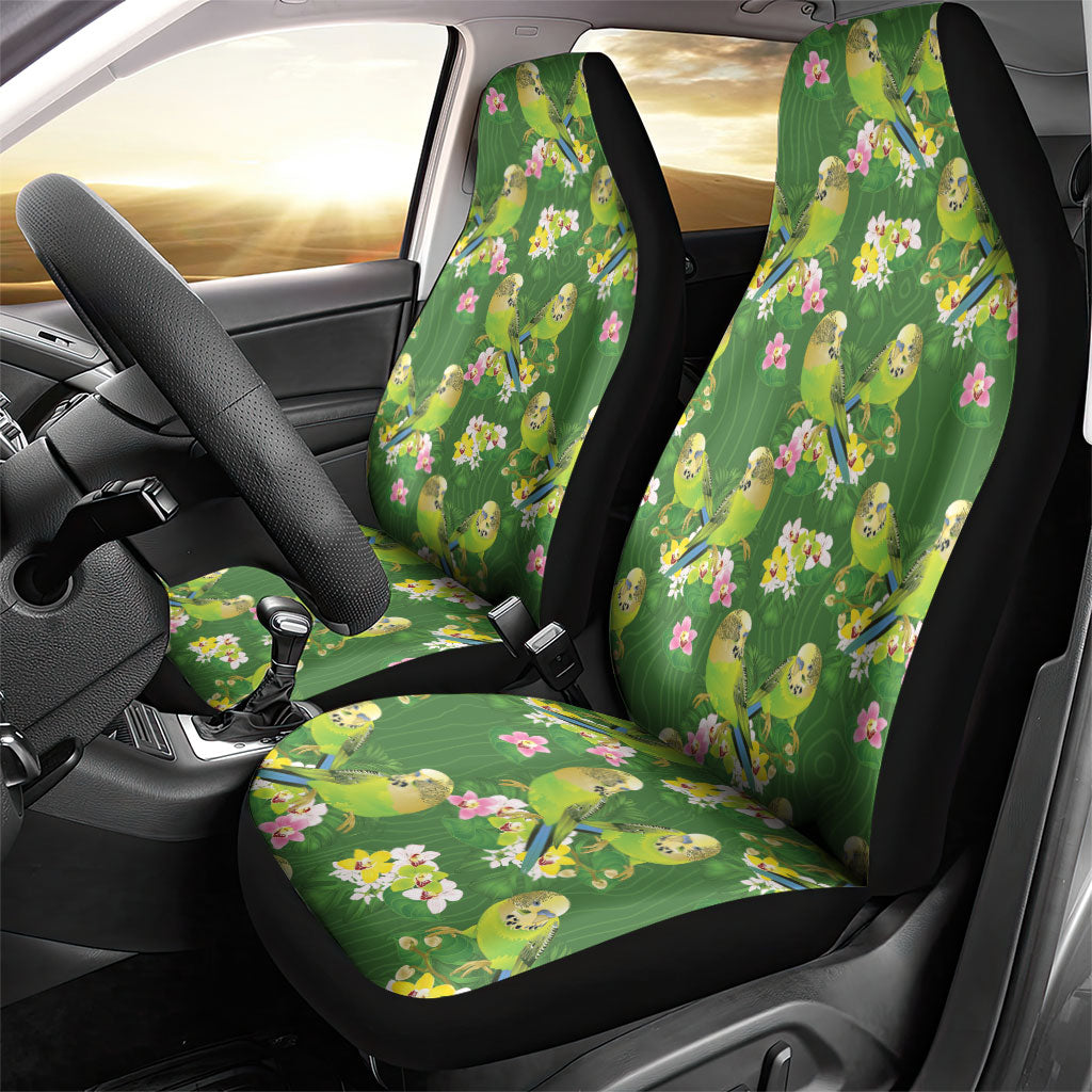 Australia Budgerigars Parakeets Car Seat Cover Green And Yellow Bird Seamless Orchids Flowers