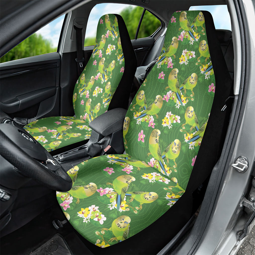 Australia Budgerigars Parakeets Car Seat Cover Green And Yellow Bird Seamless Orchids Flowers