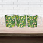Australia Budgerigars Parakeets Ceramic Mug Green And Yellow Bird Seamless Orchids Flowers