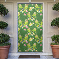 Australia Budgerigars Parakeets Door Cover Green And Yellow Bird Seamless Orchids Flowers
