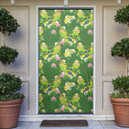 Australia Budgerigars Parakeets Door Cover Green And Yellow Bird Seamless Orchids Flowers