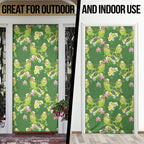 Australia Budgerigars Parakeets Door Cover Green And Yellow Bird Seamless Orchids Flowers