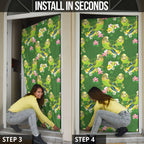 Australia Budgerigars Parakeets Door Cover Green And Yellow Bird Seamless Orchids Flowers