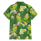 Australia Budgerigars Parakeets Family Matching Mermaid Dress and Hawaiian Shirt Green And Yellow Bird Seamless Orchids Flowers