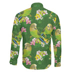 Australia Budgerigars Parakeets Family Matching Mermaid Dress and Hawaiian Shirt Green And Yellow Bird Seamless Orchids Flowers