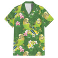Australia Budgerigars Parakeets Family Matching Off Shoulder Short Dress and Hawaiian Shirt Green And Yellow Bird Seamless Orchids Flowers