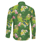 Australia Budgerigars Parakeets Family Matching Tank Maxi Dress and Hawaiian Shirt Green And Yellow Bird Seamless Orchids Flowers