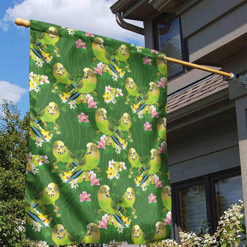 Australia Budgerigars Parakeets Garden Flag Green And Yellow Bird Seamless Orchids Flowers