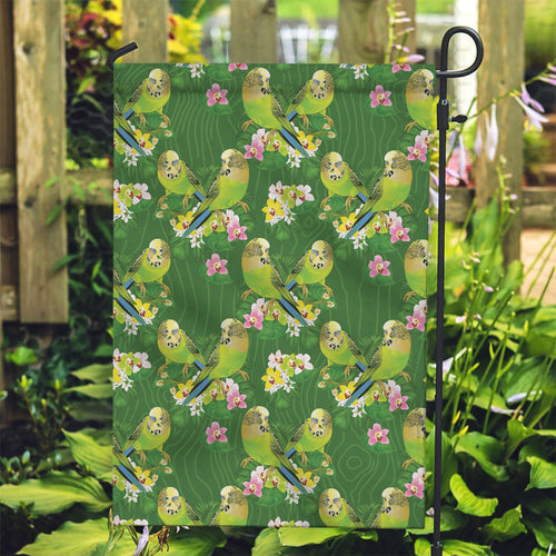 Australia Budgerigars Parakeets Garden Flag Green And Yellow Bird Seamless Orchids Flowers