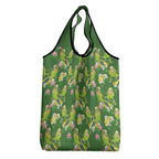 Australia Budgerigars Parakeets Grocery Bag Green And Yellow Bird Seamless Orchids Flowers