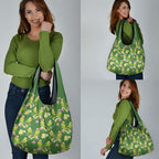 Australia Budgerigars Parakeets Grocery Bag Green And Yellow Bird Seamless Orchids Flowers