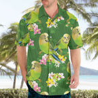 Australia Budgerigars Parakeets Hawaiian Shirt Green And Yellow Bird Seamless Orchids Flowers