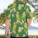 Australia Budgerigars Parakeets Hawaiian Shirt Green And Yellow Bird Seamless Orchids Flowers