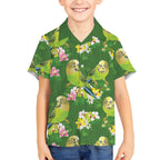 Australia Budgerigars Parakeets Hawaiian Shirt Green And Yellow Bird Seamless Orchids Flowers