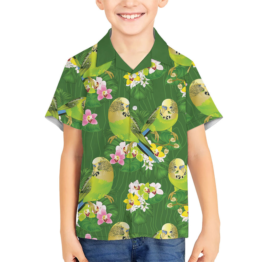 Australia Budgerigars Parakeets Hawaiian Shirt Green And Yellow Bird Seamless Orchids Flowers