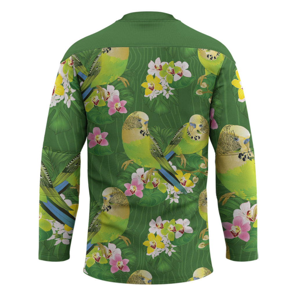 Australia Budgerigars Parakeets Hockey Jersey Green And Yellow Bird Seamless Orchids Flowers