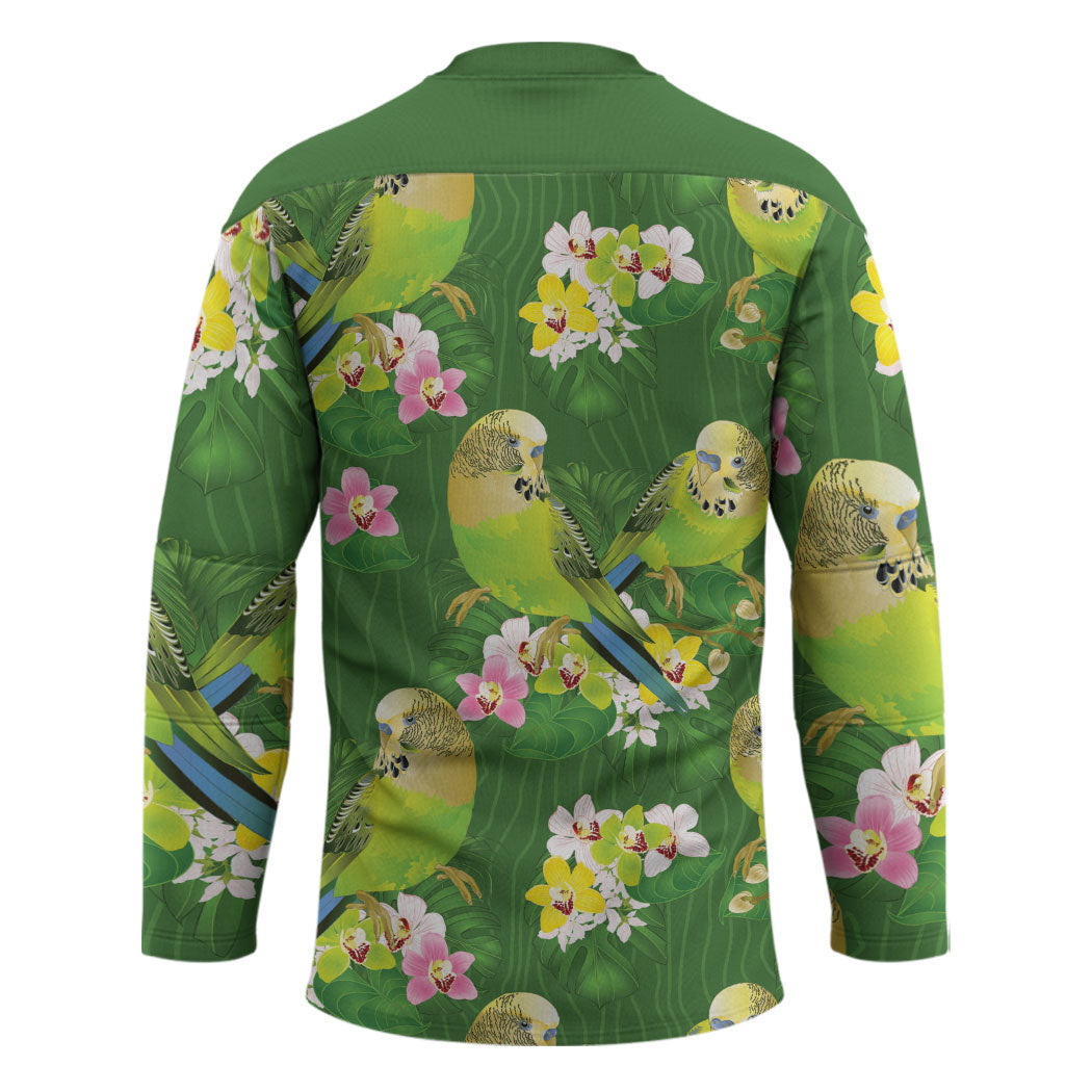 Australia Budgerigars Parakeets Hockey Jersey Green And Yellow Bird Seamless Orchids Flowers