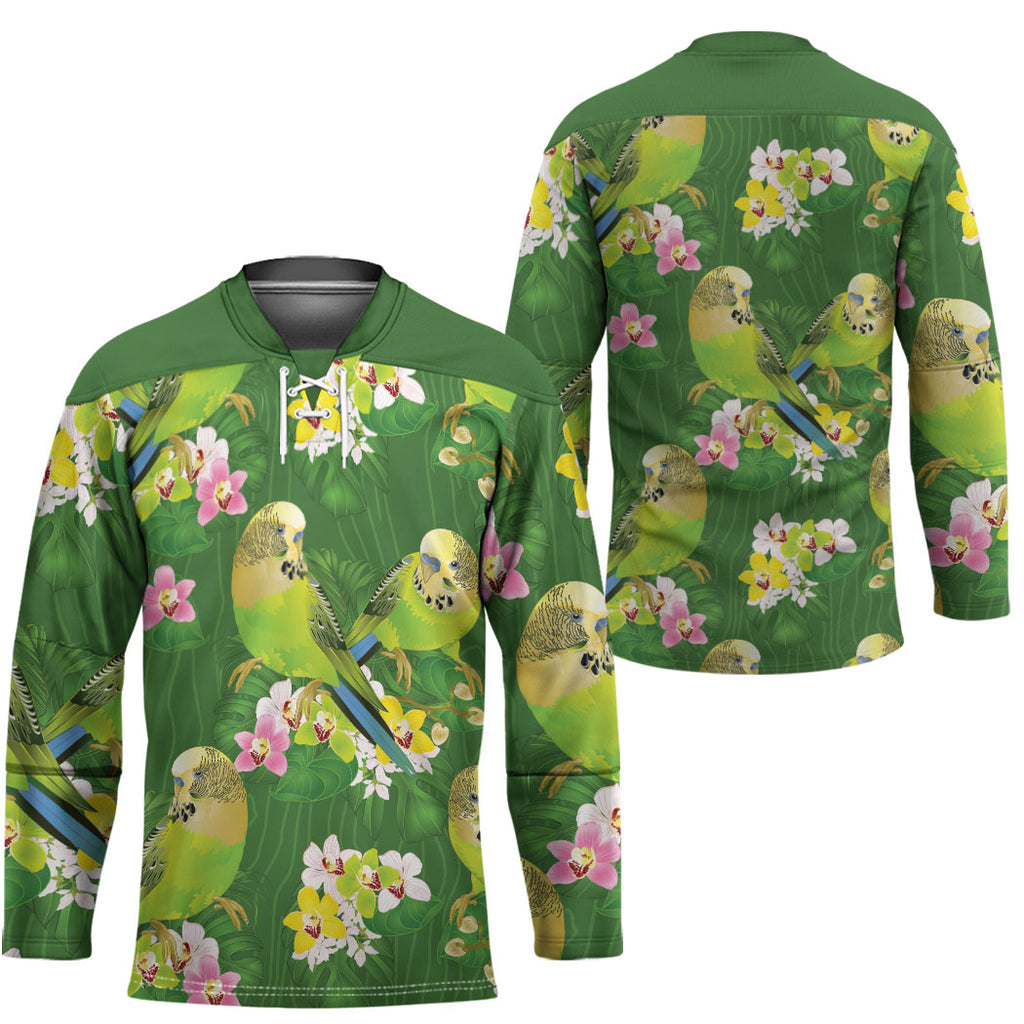 Australia Budgerigars Parakeets Hockey Jersey Green And Yellow Bird Seamless Orchids Flowers