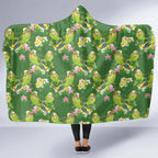 Australia Budgerigars Parakeets Hooded Blanket Green And Yellow Bird Seamless Orchids Flowers