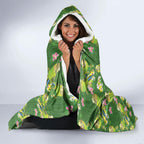 Australia Budgerigars Parakeets Hooded Blanket Green And Yellow Bird Seamless Orchids Flowers