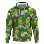Australia Budgerigars Parakeets Hoodie Green And Yellow Bird Seamless Orchids Flowers