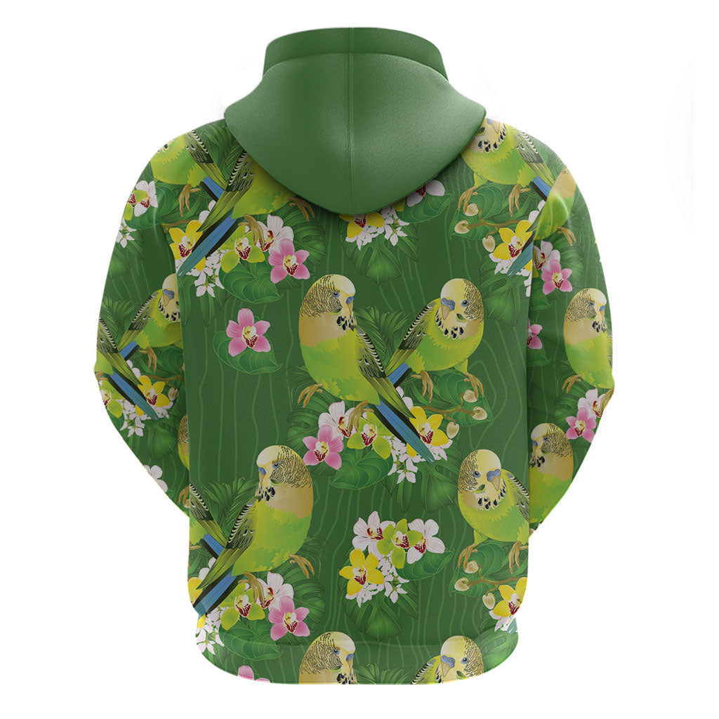 Australia Budgerigars Parakeets Hoodie Green And Yellow Bird Seamless Orchids Flowers