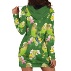 Australia Budgerigars Parakeets Hoodie Dress Green And Yellow Bird Seamless Orchids Flowers
