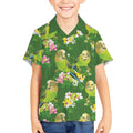 Australia Budgerigars Parakeets Kid Hawaiian Shirt Green And Yellow Bird Seamless Orchids Flowers