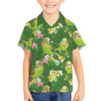Australia Budgerigars Parakeets Kid Hawaiian Shirt Green And Yellow Bird Seamless Orchids Flowers