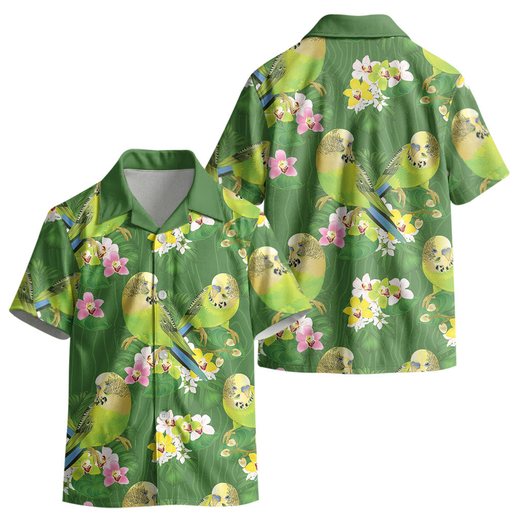 Australia Budgerigars Parakeets Kid Hawaiian Shirt Green And Yellow Bird Seamless Orchids Flowers LT9