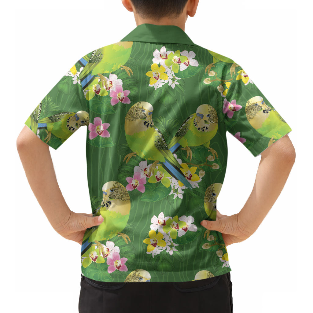 Australia Budgerigars Parakeets Kid Hawaiian Shirt Green And Yellow Bird Seamless Orchids Flowers LT9