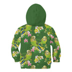 Australia Budgerigars Parakeets Kid Hoodie Green And Yellow Bird Seamless Orchids Flowers