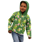 Australia Budgerigars Parakeets Kid Hoodie Green And Yellow Bird Seamless Orchids Flowers