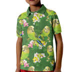 Australia Budgerigars Parakeets Kid Polo Shirt Green And Yellow Bird Seamless Orchids Flowers