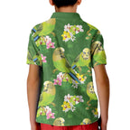 Australia Budgerigars Parakeets Kid Polo Shirt Green And Yellow Bird Seamless Orchids Flowers