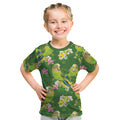 Australia Budgerigars Parakeets Kid T Shirt Green And Yellow Bird Seamless Orchids Flowers