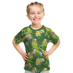 Australia Budgerigars Parakeets Kid T Shirt Green And Yellow Bird Seamless Orchids Flowers