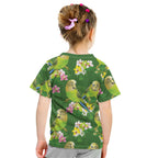 Australia Budgerigars Parakeets Kid T Shirt Green And Yellow Bird Seamless Orchids Flowers