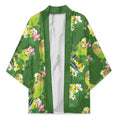 Australia Budgerigars Parakeets Kimono Green And Yellow Bird Seamless Orchids Flowers