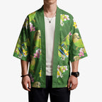 Australia Budgerigars Parakeets Kimono Green And Yellow Bird Seamless Orchids Flowers