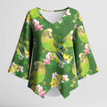 Australia Budgerigars Parakeets Kimono Sleeve Blouse Green And Yellow Bird Seamless Orchids Flowers