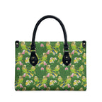 Australia Budgerigars Parakeets Leather Bag Green And Yellow Bird Seamless Orchids Flowers