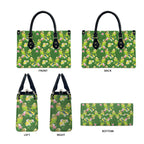 Australia Budgerigars Parakeets Leather Bag Green And Yellow Bird Seamless Orchids Flowers