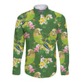 Australia Budgerigars Parakeets Long Sleeve Button Shirt Green And Yellow Bird Seamless Orchids Flowers