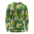 Australia Budgerigars Parakeets Long Sleeve Shirt Green And Yellow Bird Seamless Orchids Flowers