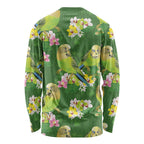 Australia Budgerigars Parakeets Long Sleeve Shirt Green And Yellow Bird Seamless Orchids Flowers
