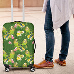 Australia Budgerigars Parakeets Luggage Cover Green And Yellow Bird Seamless Orchids Flowers