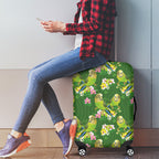 Australia Budgerigars Parakeets Luggage Cover Green And Yellow Bird Seamless Orchids Flowers