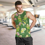 Australia Budgerigars Parakeets Men Tank Top Green And Yellow Bird Seamless Orchids Flowers