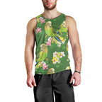 Australia Budgerigars Parakeets Men Tank Top Green And Yellow Bird Seamless Orchids Flowers